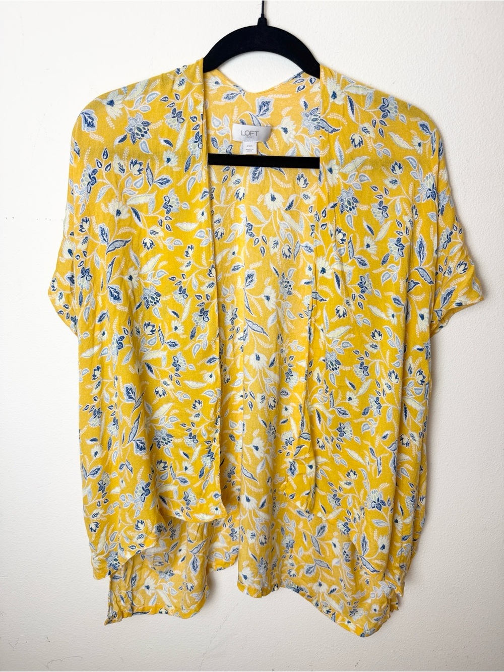 LOFT Yellow Floral Open-Front Tunic Cardigan